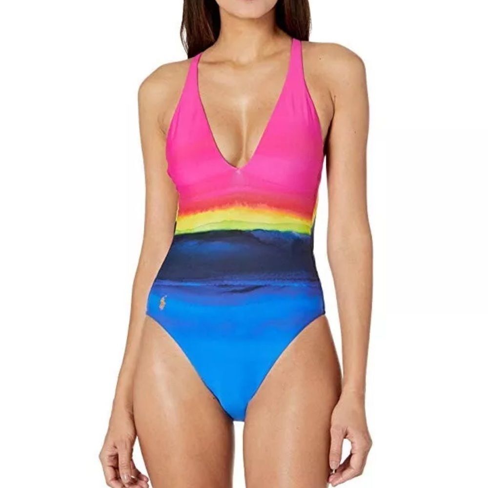 Polo by Ralph Lauren Pink and Blue One Piece Swimsuit